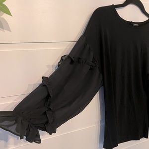 Buffalo black blouse with sheer ruffle sleeves